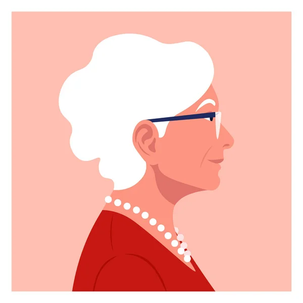 Perfil Una Anciana Cara Del Pensionista Está Costado Avatar Ilustración — Vector de stock