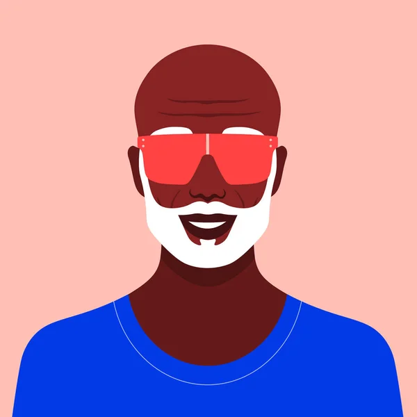 Retrato Viejo Africano Elegante Abuelo Avatar Gafas Sol Con Barba — Vector de stock