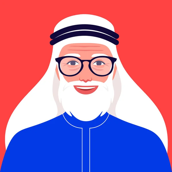 Retrato Anciano Árabe Con Barba Jubilado Abuelo Con Ropa Nacional — Vector de stock