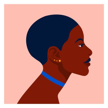Neşeli bir Afrikalı kadın profili. Kızın yüzü yan tarafta. Vektör düz illüstrasyon