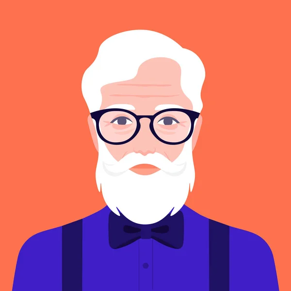 Retrato Viejo Hipster Con Pajarita Abuelo Moda Avatar Ilustración Vectorial — Vector de stock