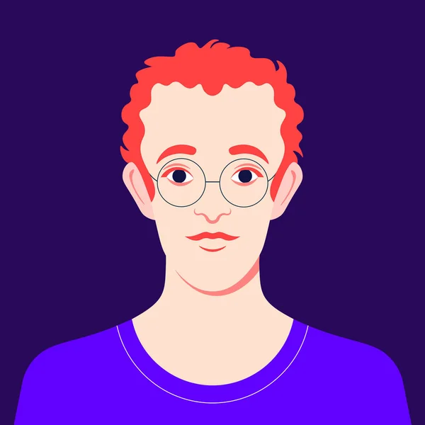 Portret Mężczyzny Europejskiego Avatar Rudowłosy Facet Okularami Kolorowy Portret Student — Wektor stockowy