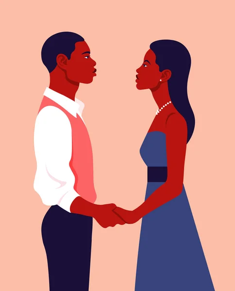 Mężczyzna Kobieta Trzymają Ręce Patrzą Siebie Nawzajem Profil Pary Miłości — Wektor stockowy