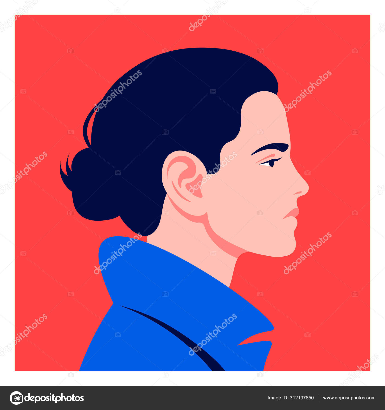 Image vectorielle Portrait D'une Femme Forte Profil D'une Fille Déterminée  Courageuse Vue par ©moremar - 312197850, image size:1600x1700