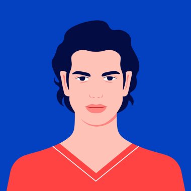 Bir adamın portresi. Sosyal ağ için Avatar gibi bir adam. Renkli bir portre. Üniversite öğrencisiyim. Vektör düz resimleme