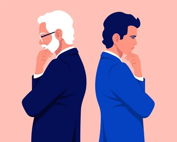 Two Businessmen Standing Profile Guy Business Suit Thinks Old Man — Stock Vector