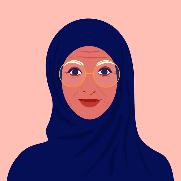 Avatar Dari Wanita Arab Tua Wanita Muslim Dengan Kerudung Potret - Stok Vektor