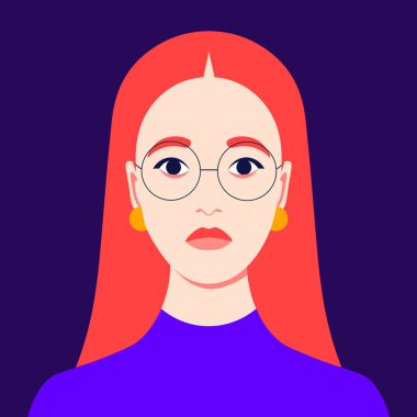 Üzgün, genç, kızıl saçlı bir kadının portresi. Gözlüklü depresif bir kızın Avatar 'ı. Başarısızlık. Vektör düz resimleme