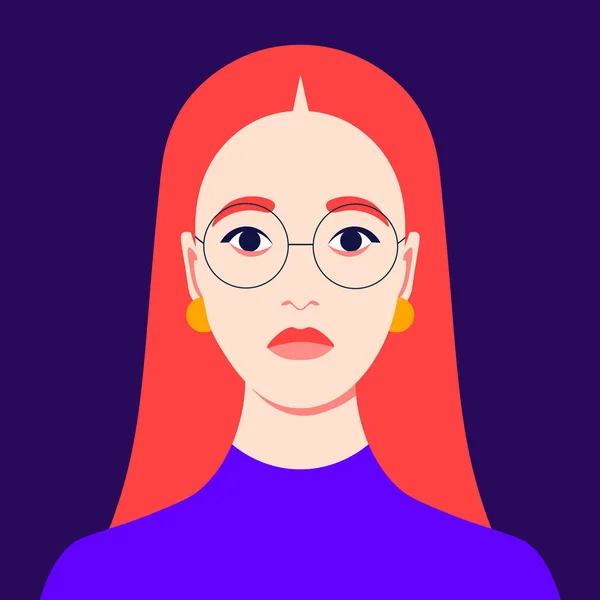Egy Szomorú Vörös Hajú Fiatal Portréja Egy Depressziós Lány Szemüveggel — Stock Vector