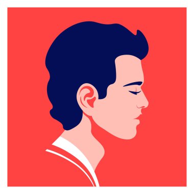 Gözlerini kapatan genç bir adamın profili. Avrupalı bir adamın Avatar 'ı. Karakterin yan görüntüsü. Sosyal medya. Vektör düz resimleme