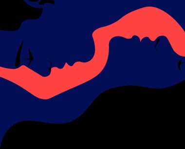 Bir erkek ve bir kadının profilleri. Sevgililer. Romantik bir randevu. Sevgi. Evli bir çiftin yakın ilişkisi. Sevgililer Günü için İllüstrasyon.