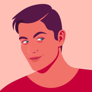 Genç kurnaz bir adamın portresi. Üçkağıtçı ve zeki adam. Hilekar. Vektör Düz Çizim