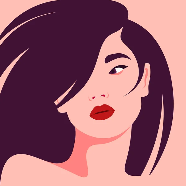 Retrato Una Joven Asiática Chica Modelo Moda Belleza Ilustración Vectorial — Vector de stock