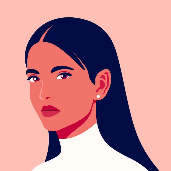 Retrato Uma Menina Bonita Meia Volta Mulher Morena Jovem Avatar — Vetor de Stock