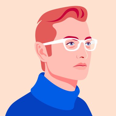 Kızıl saçlı bir adamın portresi. Sosyal ağ için beyaz bir adamın Avatar 'ı. Renkli bir portre. Genç işadamı. Vektör düz resimleme
