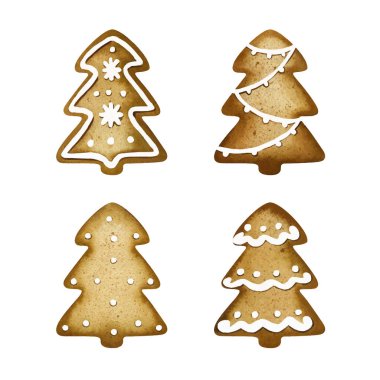 Sevimli gingerbread çerezleri Noel için kümesi. Beyaz arka plan üzerinde izole. 