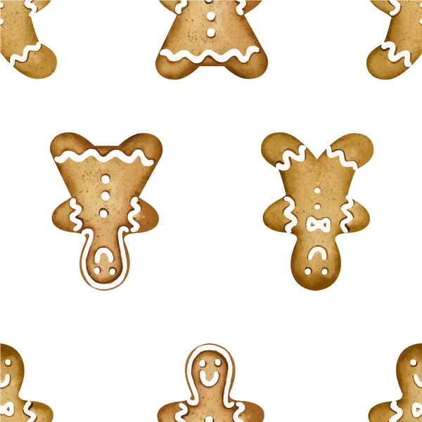 クリスマスのジンジャーブレッド クッキーと休日シームレス パターン — ストックベクタ