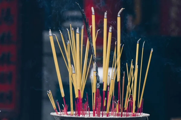 Incense Sticks On The Joss Stick Pot Are Burning And Smoke Use For Pray In Buddhism Life.