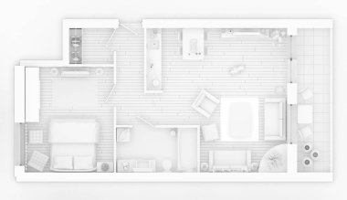 Bir şekilde döşenmiş ev daire, beyaz kağıt modeli alay