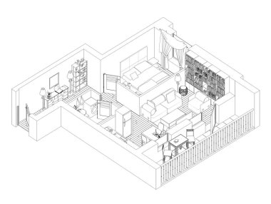 Beyaz bir arka plan üzerinde çizim için daire kat planı