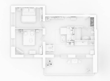 Mock up of furnished home apartment, white paper model clipart