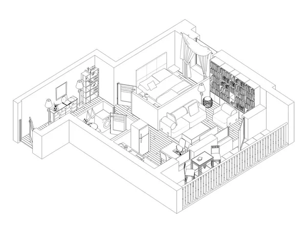 Plano Planta Del Apartamento Dibujo Línea Sobre Fondo Blanco —  Fotos de Stock