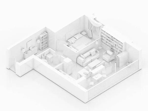 Burla Apartamento Amueblado Casa Modelo Papel Blanco — Foto de Stock