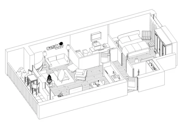 Line drawing apartment floor plan on a white background