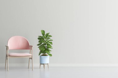 Oturma odası iç duvar alay kadar kadife koltuk ve bitki, 3d render ile