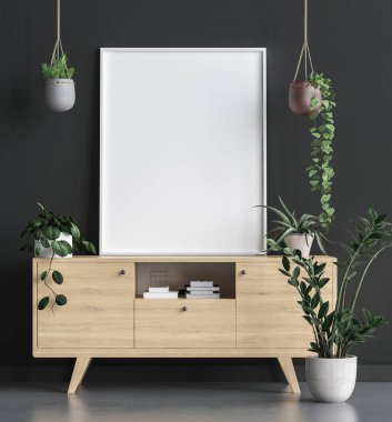 Poster çerçevesi içinde oturma odası geçmiş, 3d render kadar alay