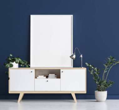 Poster çerçevesi içinde oturma odası geçmiş, 3d render kadar alay