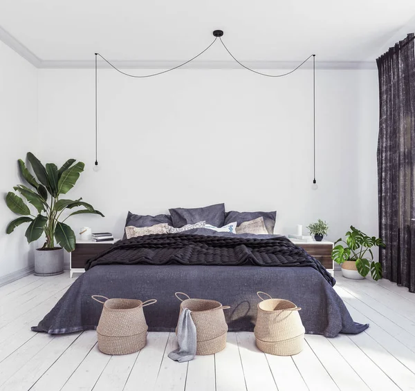 Neues Schlafzimmer Skandinavischen Boho Stil — Stockfoto