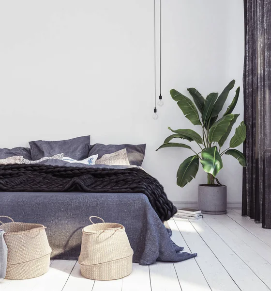 New Scandinavian Boho Style Bedroom — Stock Photo, Image