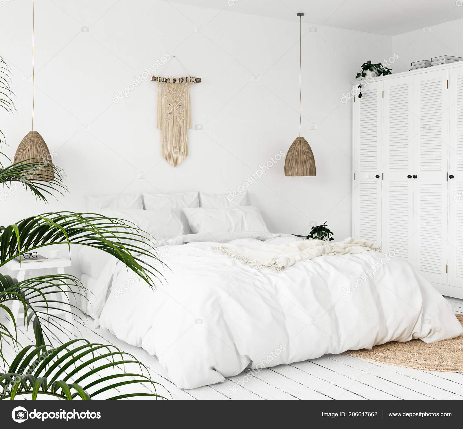 Scandi Boho Style Bedroom Render Stock Photo C Artjafara