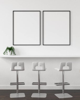 Mock-up posterler iç arka planda, yemek alanı, 3d render