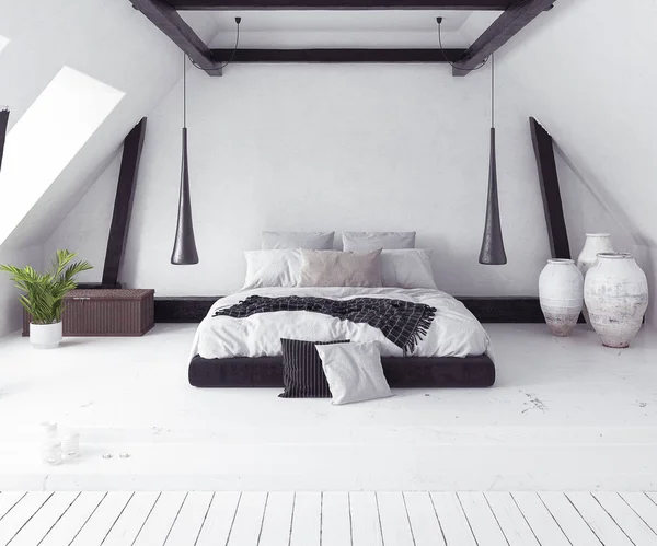 Escândalo Boho Interior Quarto Render — Fotografia de Stock