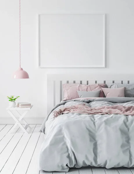 Mock Kamar Tidur Modern Skandinavia Gaya Render — Stok Foto