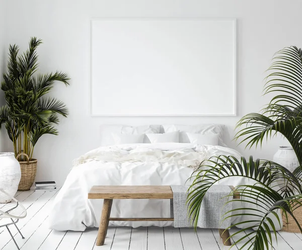 Monture Affiche Maquillée Dans Chambre Coucher Style Scandinave Rendu — Photo