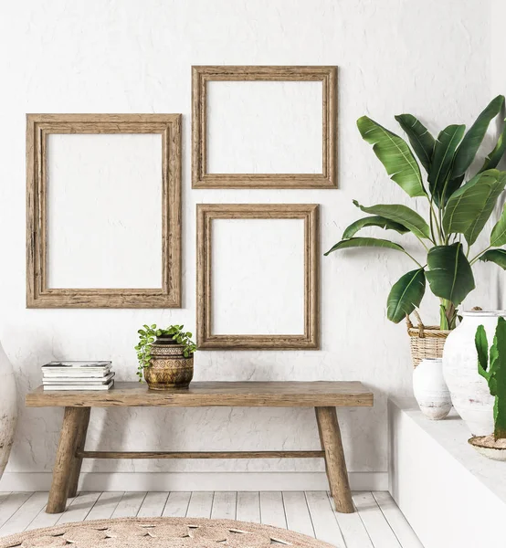 Vecchio Modello Telaio Legno Sullo Sfondo Interno Stile Scandi Boho — Foto Stock