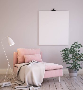 Mock-up afiş arka plan salon iç, 3d render