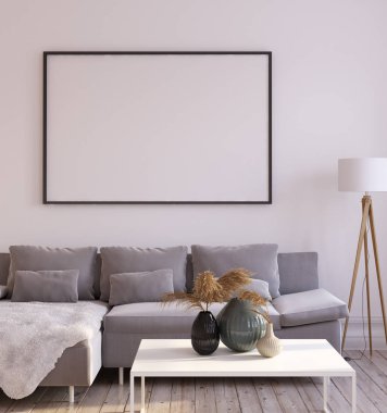 Oturma odası iç, çerçevede kadar sahte 3d render