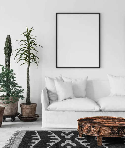 Interno Bohemien Con Telaio Mock Rendering — Foto Stock