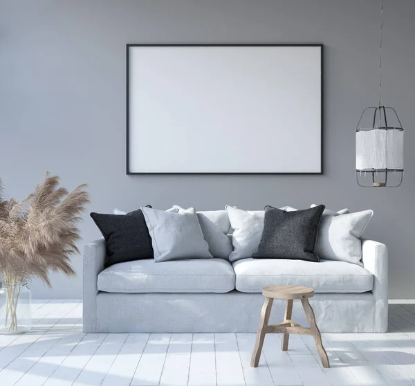 Falsa Cornice Poster Casa Sfondo Interno Stile Scandinavo Soggiorno Boemo — Foto Stock