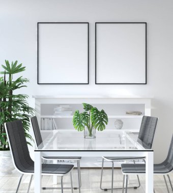 Oturma odasında, İskandinav tarzı, 3d render mockup poster