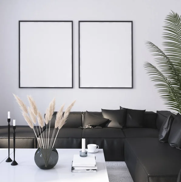 Mock Poster Frame Home Interior Background Modern Style Living Room — Stock Photo, Image