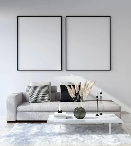 Mock Poster Frame Home Interior Background Modern Style Living Room — Stock Photo, Image