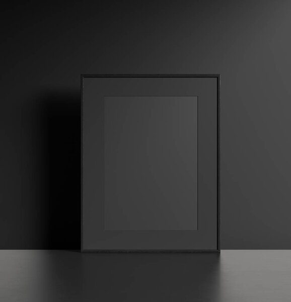 Modern Dark Interior Black Picture Frame Render — Stock Photo, Image