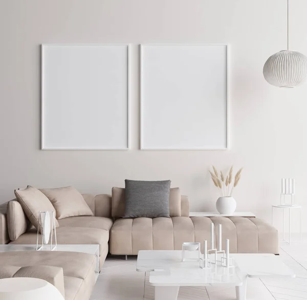 Mock Poster Frame Modern Home Interior Scandinavian Style Render — Stock Photo, Image
