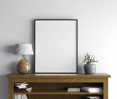 Mockup poster oturma odası iç, İskandinav tarzı, 3d render