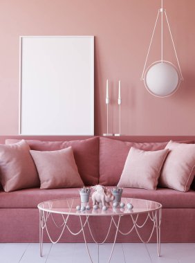 Poster çerçevesi içinde oturma odası iç geçmiş, 3d render kadar alay